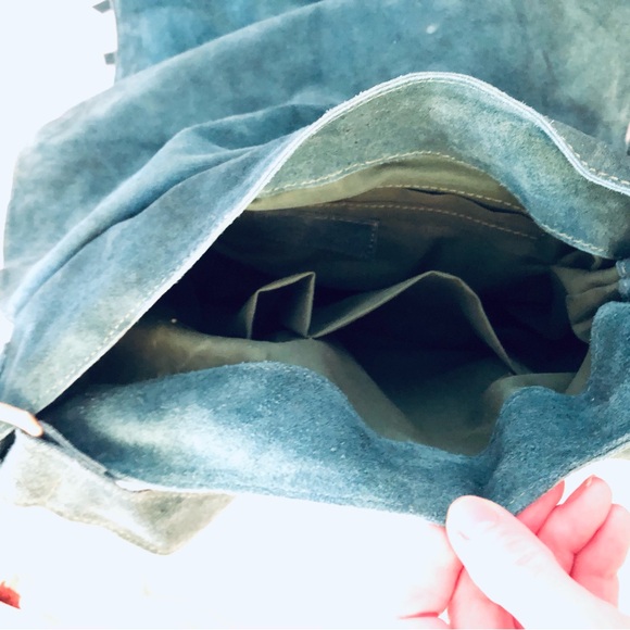 Highly sought after RAJ suede crossbody w/chevron front beading & fringe trim. - Picture 12 of 14